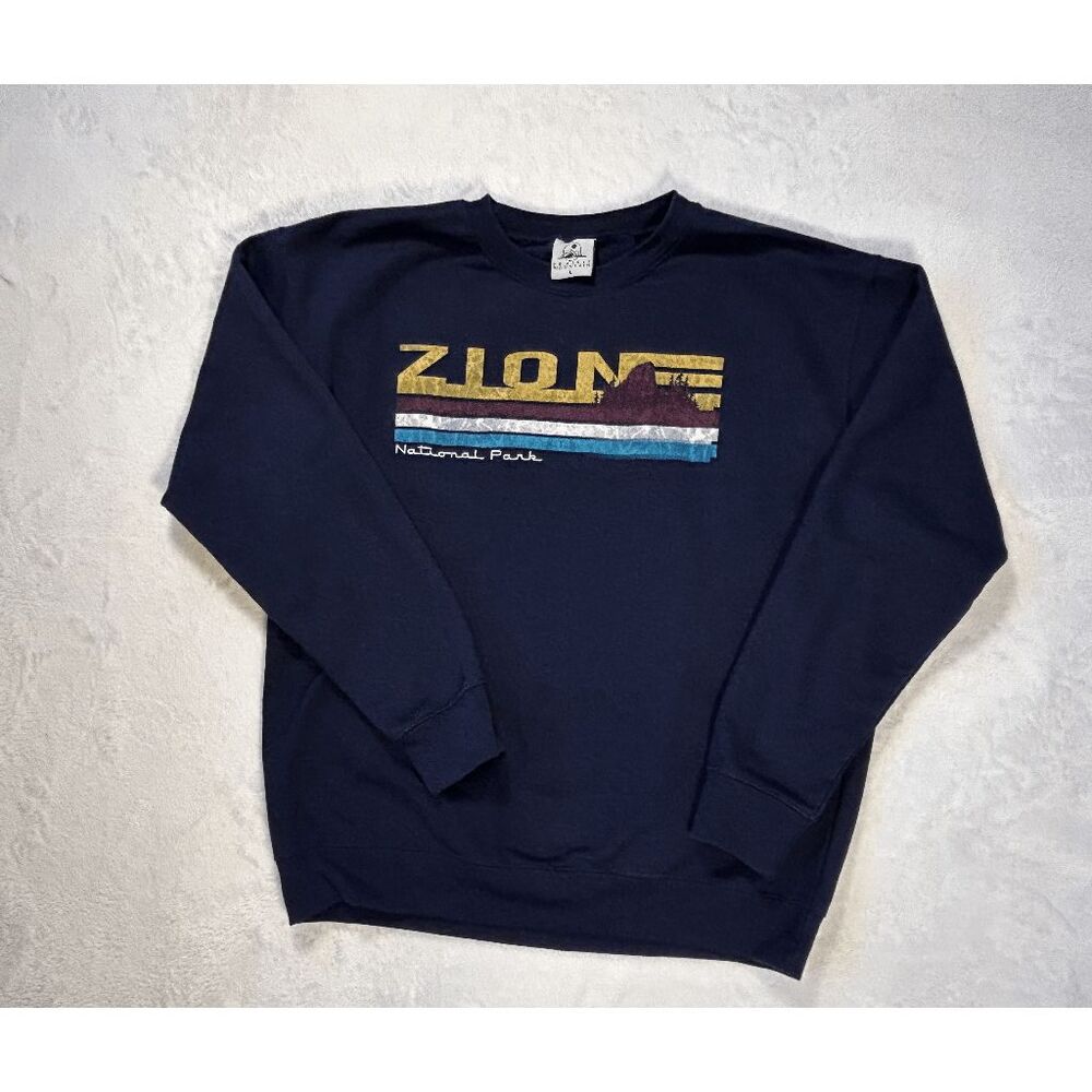 Zion Nation Park Adult Size Large Blue Cotton Blend Pullover Unisex, Fleece